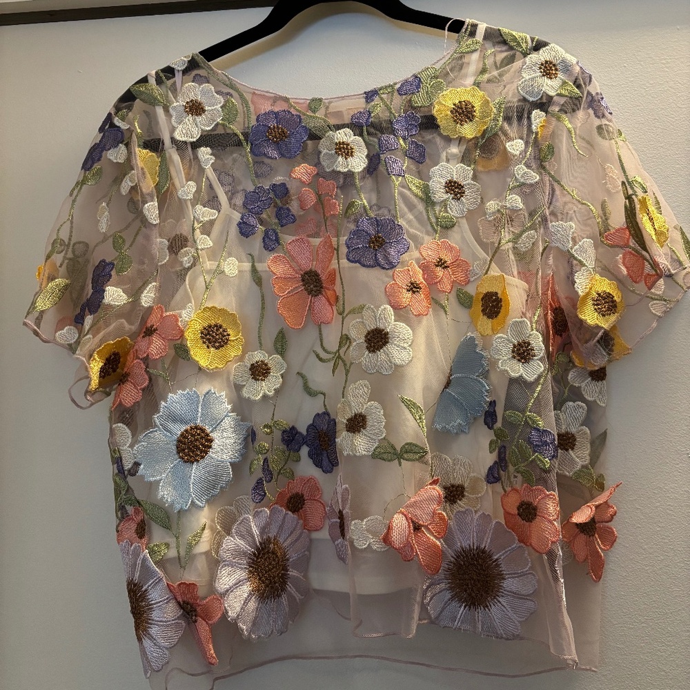 Short Sleeve Floral Embellished Top